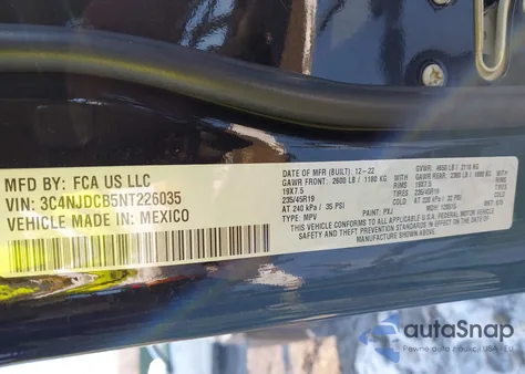 2022 Jeep Compass High Altitude 4X4 from USA, damaged, VIN 3C4NJDCB5NT226035